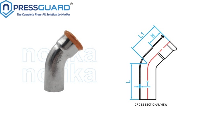 Stainless Steel 316L Press Fit 45 Deg Elbow(MxF)